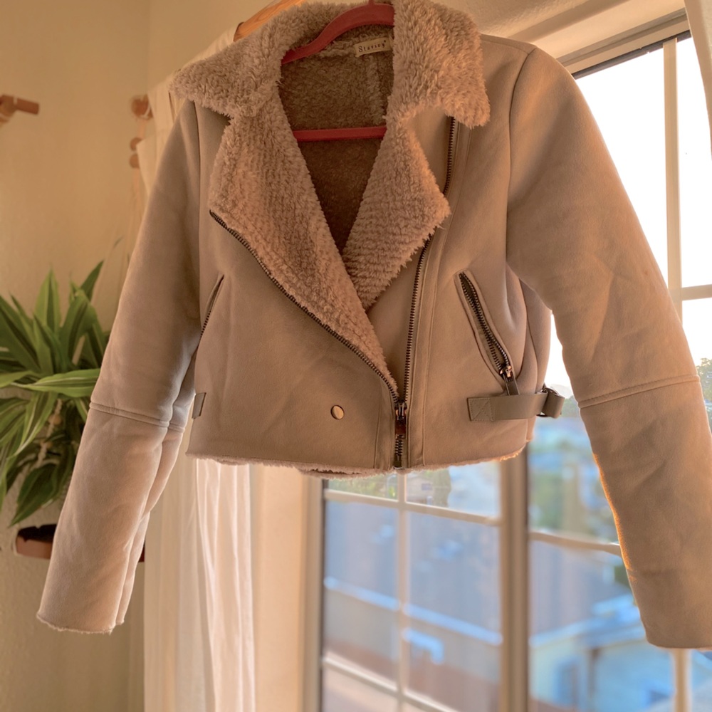 Grey warm lined moto jacket